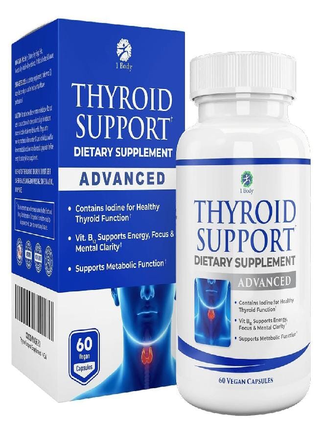 1 Body Thyroid Support Supplement with Iodine, B12, Zinc, Selenium, Ashwagandha, Non-GMO, Vegetarian, 30 Day Supply - Image 1